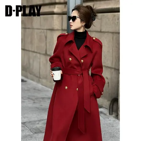 DPLAY2023冬新镇店口碑款红色战袍廓形双面毛呢中长款大衣外套商品大图