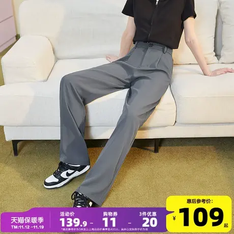 唐狮灰色西装裤女高腰显瘦2023春秋季高级垂坠感休闲裤子阔腿裤商品大图