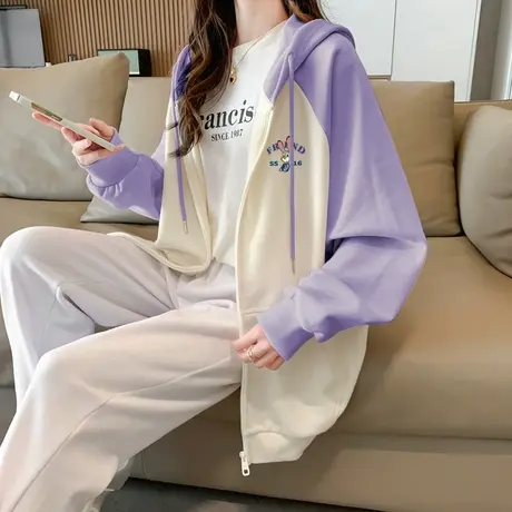 唐狮卫衣女士秋冬款开衫连帽卫衣加绒兔子卫衣外套潮商品大图