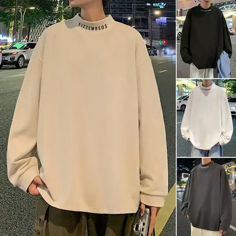 字母德绒打底衫男春秋季半高领针织长袖加厚保暖内搭cleanfit上衣商品大图