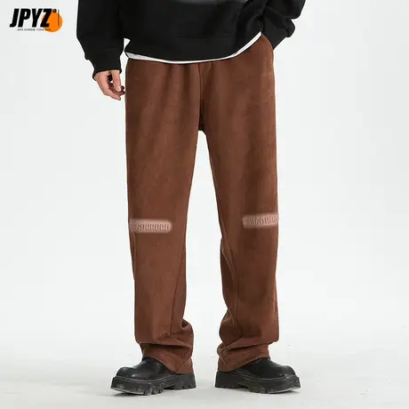 欧美高街麂皮绒裤子潮牌男士痞帅ins宽松加绒大码秋冬款休闲长裤图片
