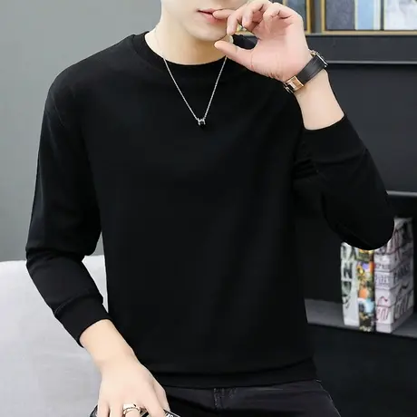 套头卫衣男纯色春秋款宽松新款长袖t恤圆领黑色潮流韩版秋季无帽商品大图
