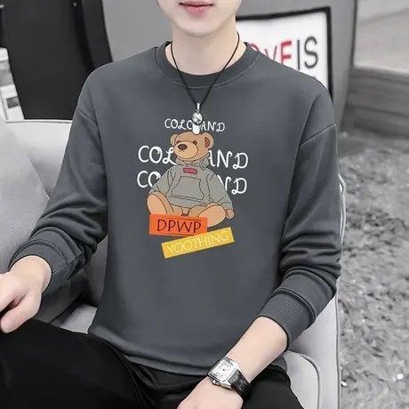 2023新款秋季卫衣男生潮ins宽松小熊圆领无帽上衣秋冬加绒长袖t恤商品大图