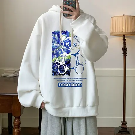 连帽卫衣男春秋季2023新款潮牌小熊印花外套男生潮流宽松百搭上衣商品大图