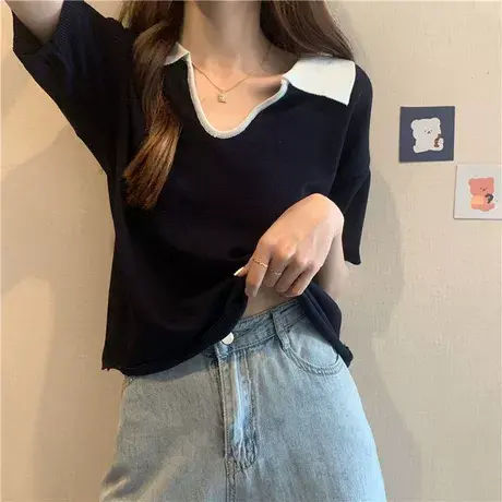 大码胖mm短袖T恤女夏季洋气韩版宽松遮肚显瘦翻领Polo衫上衣200斤图片