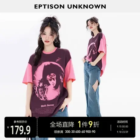 EPTISON短袖T恤女2023夏季新款宽松时尚纯棉复古印花休闲小众上衣图片