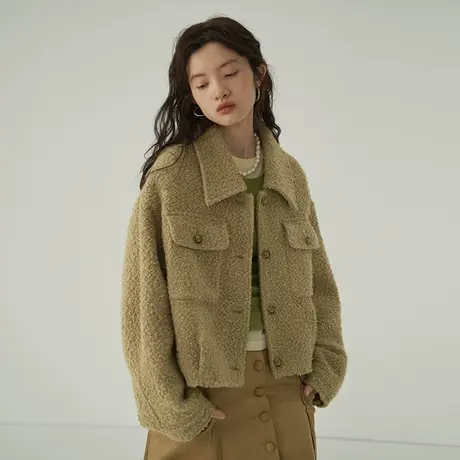 omont蛋挞家 复古宽松毛呢外套女秋冬新款圈圈毛呢羊毛短上衣商品大图