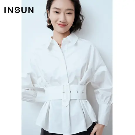 恩裳奥莱夏季收腰修身灯笼袖纯棉职业白衬衫感小众图片