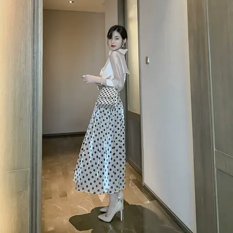 法式小众上衣蝴蝶结衬衣雪纺长袖复古港味ins挂脖百搭欧根纱衬衫商品大图