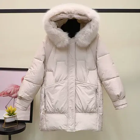 2023新款中长款款羽绒棉服女小个子宽松加厚ins潮大毛领爆款外套图片