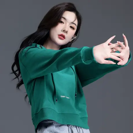 短款连帽卫衣女2024新款爆款春秋欧货高腰修身休闲小个子别致上衣商品大图