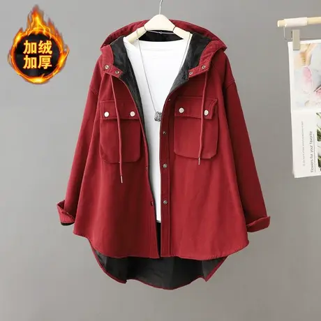 休闲派克服女士加绒加厚工装外套女中长款秋冬季棉衣棉袄大码风衣图片