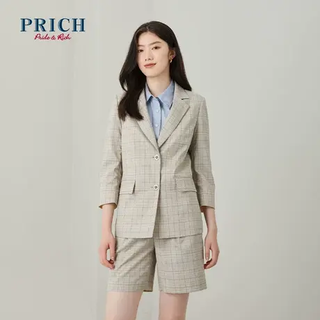 PRICH西装春夏气质百搭设计感小众格纹商务通勤风修身西服外套女商品大图