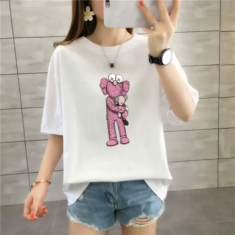 白色短袖T恤女2024新款夏季宽松韩版学生大码纯棉ins潮半袖上衣服商品大图