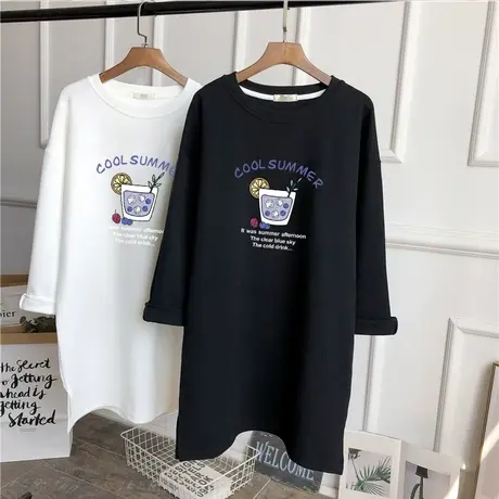 纯棉磨毛t恤女长袖韩版宽松休闲大码中长款时尚休闲百搭减龄上衣商品大图