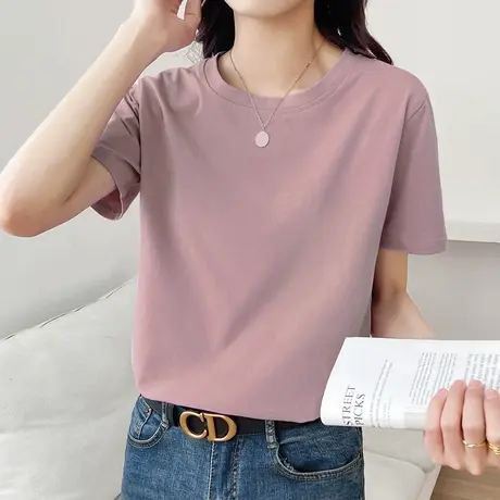 纯色半袖T恤女宽松圆领短袖2023年夏季新款韩版学生休闲上衣ins潮图片