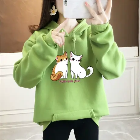 2024秋冬季新款大码连帽卫衣女宽松显瘦胖mm加绒加厚外套长袖上衣图片