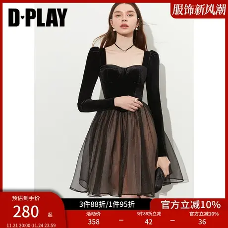 DPLAY秋装赫本风经典黑宫廷领立体胸杯多层大摆礼服裙连衣裙图片