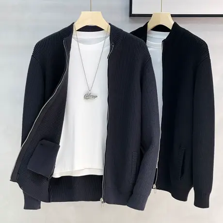2023秋冬厚款男士立领拉链毛衣韩版潮流ins宽松帅气针织外套开衫商品大图