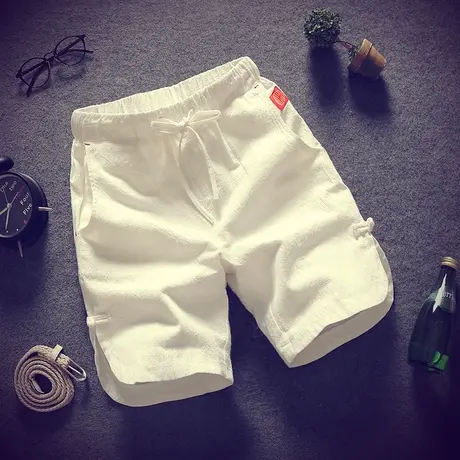 亚麻五分裤男薄款沙滩裤夏季直筒裤子大裤衩宽松大码棉麻休闲短裤商品大图