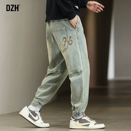 男士黄泥牛仔裤男2024新款休闲裤男款裤子美式高街秋季男裤束脚裤商品大图