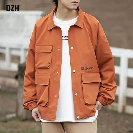 男士橘色工装外套男春秋款潮流休闲男装2023新款春装衣服教练夹克商品大图