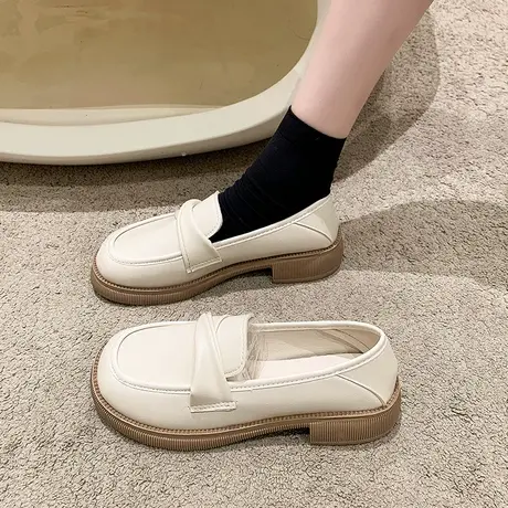 小皮鞋女小众设计感2023春秋新款软皮舒适平底上班族一脚蹬乐福鞋商品大图