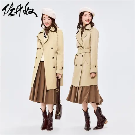 佐丹奴外套女装翻领配腰带插肩中长款风衣外套 18372703商品大图
