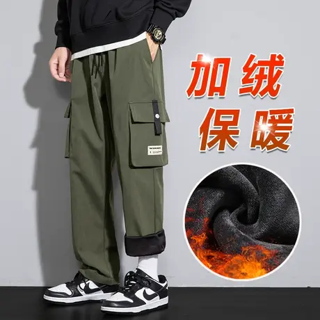 冬季多口袋大码阔腿加绒加厚工装秋冬款男士保暖休闲裤子2024新款图片