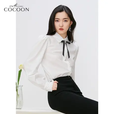 missCOCOON学院风蝴蝶结白衬衫女2023新款春季木耳设计感小众上衣商品大图