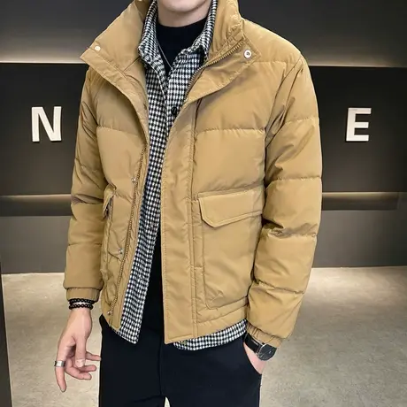 2023冬季新款假两件衬衫领羽绒服潮男士休闲青年百搭加厚棉服外套图片