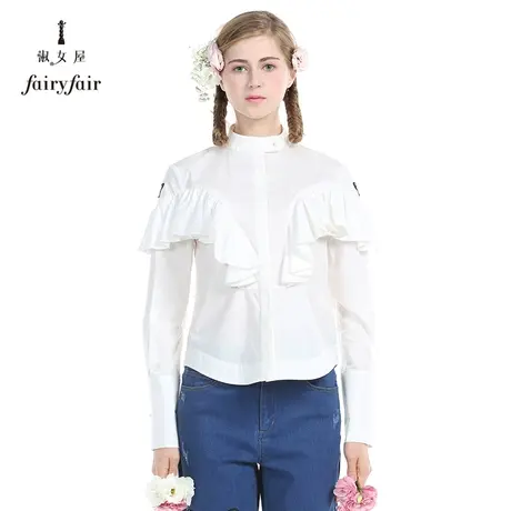【160无货 勿拍】淑女屋女装花园蜻蜓立领飞飞袖长袖衬衫商品大图