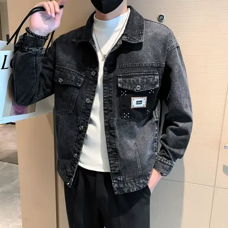 美式重磅复古水洗牛仔外套男秋季宽松潮牌机车工装夹克男上衣新款商品大图