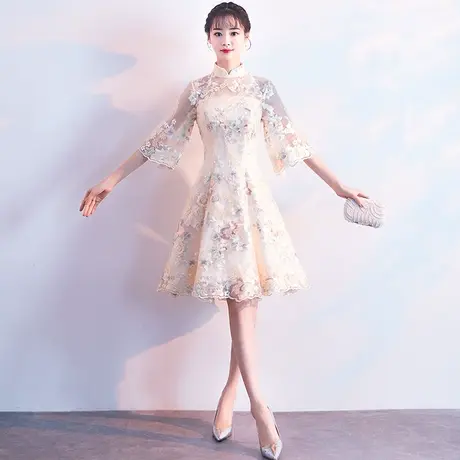 旗袍小晚礼服裙女2020新款宴会年会主持人气质短款平时可穿连衣裙图片