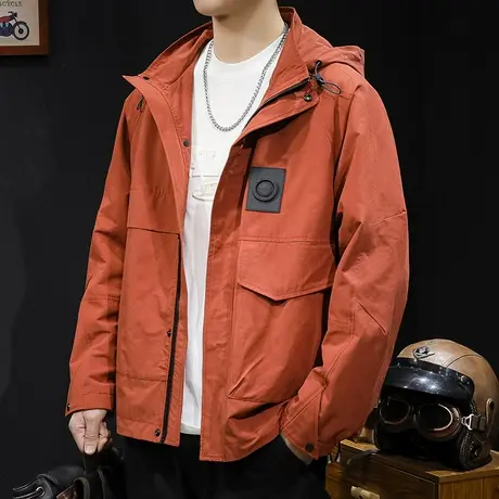 红色冲锋衣外套男春季2024新款潮牌男装工装大码男款男士夹克春秋图片
