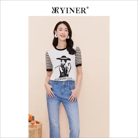 【赫本猫联名】YINER音儿专选女装夏季针织衫套头图片