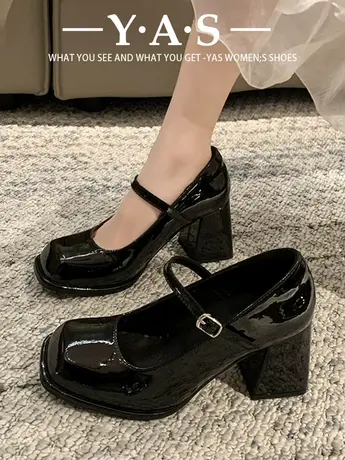 法式玛丽珍鞋女2024年新款粗跟单鞋黑色辣妹高跟鞋芭比圆头小皮鞋图片