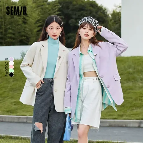 森马外套女中长款纯色通勤宽松2022秋季新款帅气简约西服百搭高街商品大图