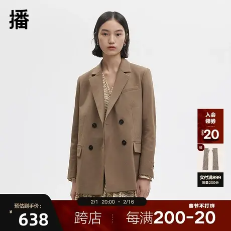 播秋季新款气质腰带翻领双排扣西装女BDP3XD0121图片