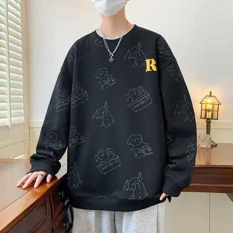 长袖男t恤2024春季新款宽松圆领卫衣男生卡通印花休闲内搭上衣服商品大图