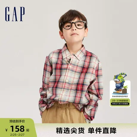 Gap男童春秋纯棉撞色格纹长袖衬衫儿童装洋气合身休闲上衣780257商品大图