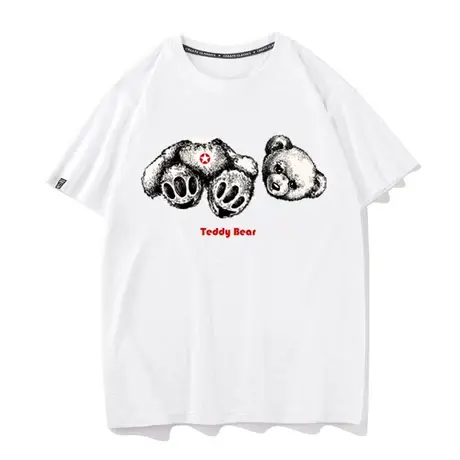 2022春夏季PA断头的小熊男女T恤潮牌印花卡通泰迪熊短袖打底商品大图