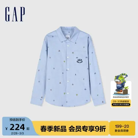 Gap男童2024春季新款纯棉印花长袖衬衫儿童装时髦洋气上衣890364商品大图
