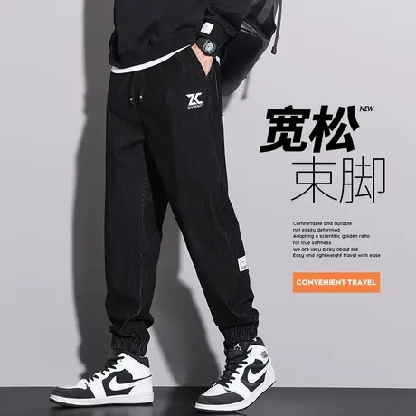 秋天男生日系港风哈伦束脚九分休闲裤子秋季2023新款男士痞帅工装商品大图