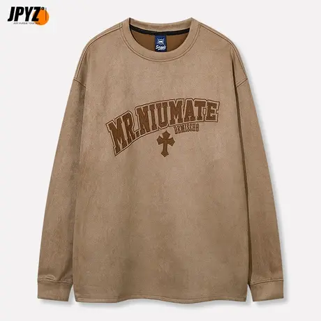 美式麂皮绒圆领卫衣男秋冬大码男士重磅加肥加大秋季无帽长袖上衣商品大图