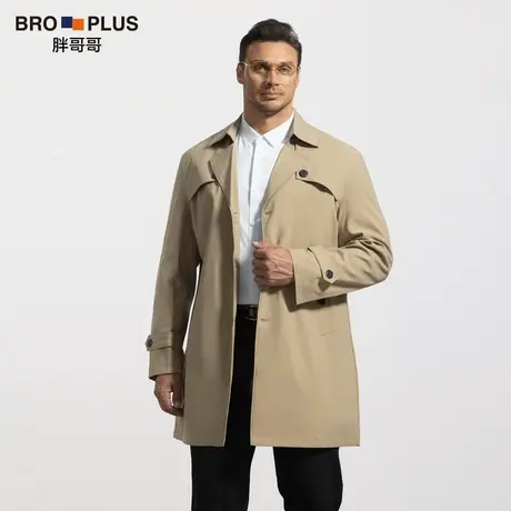胖哥哥大码男装中长款风衣外套男加肥加大宽松商务绅士上衣秋季款图片