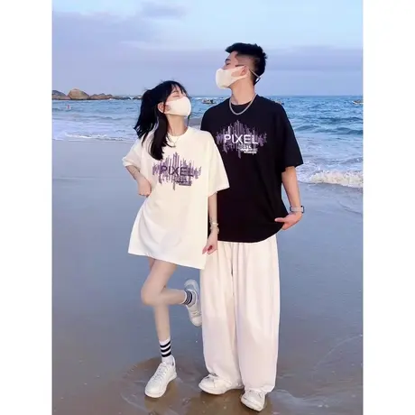 纯棉短袖t恤女2024新款夏季情侣宽松原创设计感半袖美式复古上衣商品大图