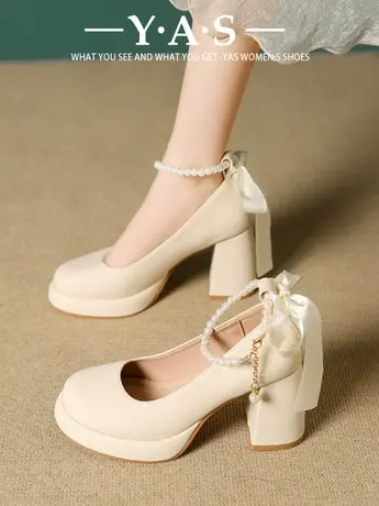 爆款玛丽珍女鞋2024春秋新款法式气质仙女高跟单鞋蝴蝶结婚纱神器商品大图