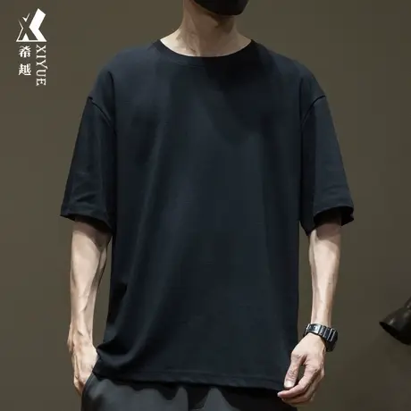 希越夏季凉感冰丝棉短袖T恤男春夏250g重磅上衣宽松大码男士体恤商品大图