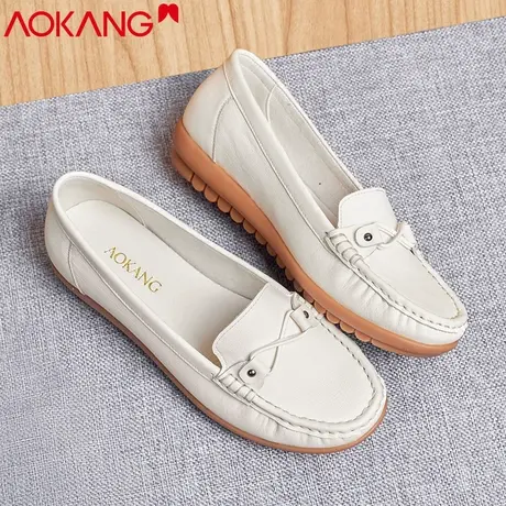 奥康女单鞋真皮休闲女皮鞋夏季透气软面牛皮舒适软底中老年妈妈商品大图